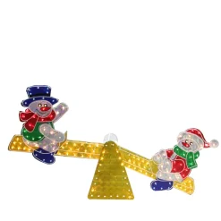 Outdoor Decorations*Northlight 48" Yellow And Red Pre-Lit Holographic Snowmen On See Saw Outdoor Christmas Decor