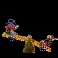 Outdoor Decorations*Northlight 48" Yellow And Red Pre-Lit Holographic Snowmen On See Saw Outdoor Christmas Decor