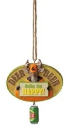 Midwest Food & Beverage>3.5" Yellow Funny Deer And Beer Quoted Plaque Christmas Ornament