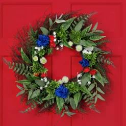 Northlight Americana Mixed Floral Patriotic Wreath, 24-Inch, Unlit