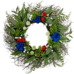 Northlight Americana Mixed Floral Patriotic Wreath, 24-Inch, Unlit