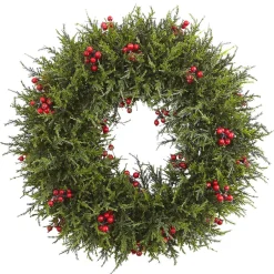 Berry Wreaths*Nearly Natural Artificial Cedar Berries Wreath, 20-Inch, Unlit