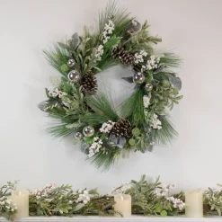Traditional Pine Wreaths*Northlight Artificial Christmas Wreath With Assorted Foliage And Berries, 24-Inch, Unlit