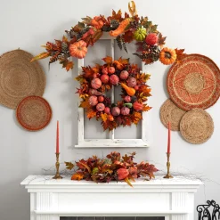 Specialty Wreaths*Nearly Natural Autumn Harvest Maple Berries And Pinecones Wreath, 28-Inch, Unlit