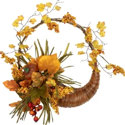 Specialty Wreaths*Northlight Autumn Leaves With Berries Artificial Fall Harvest Cornucopia Wreath, 18-Inch, Unlit