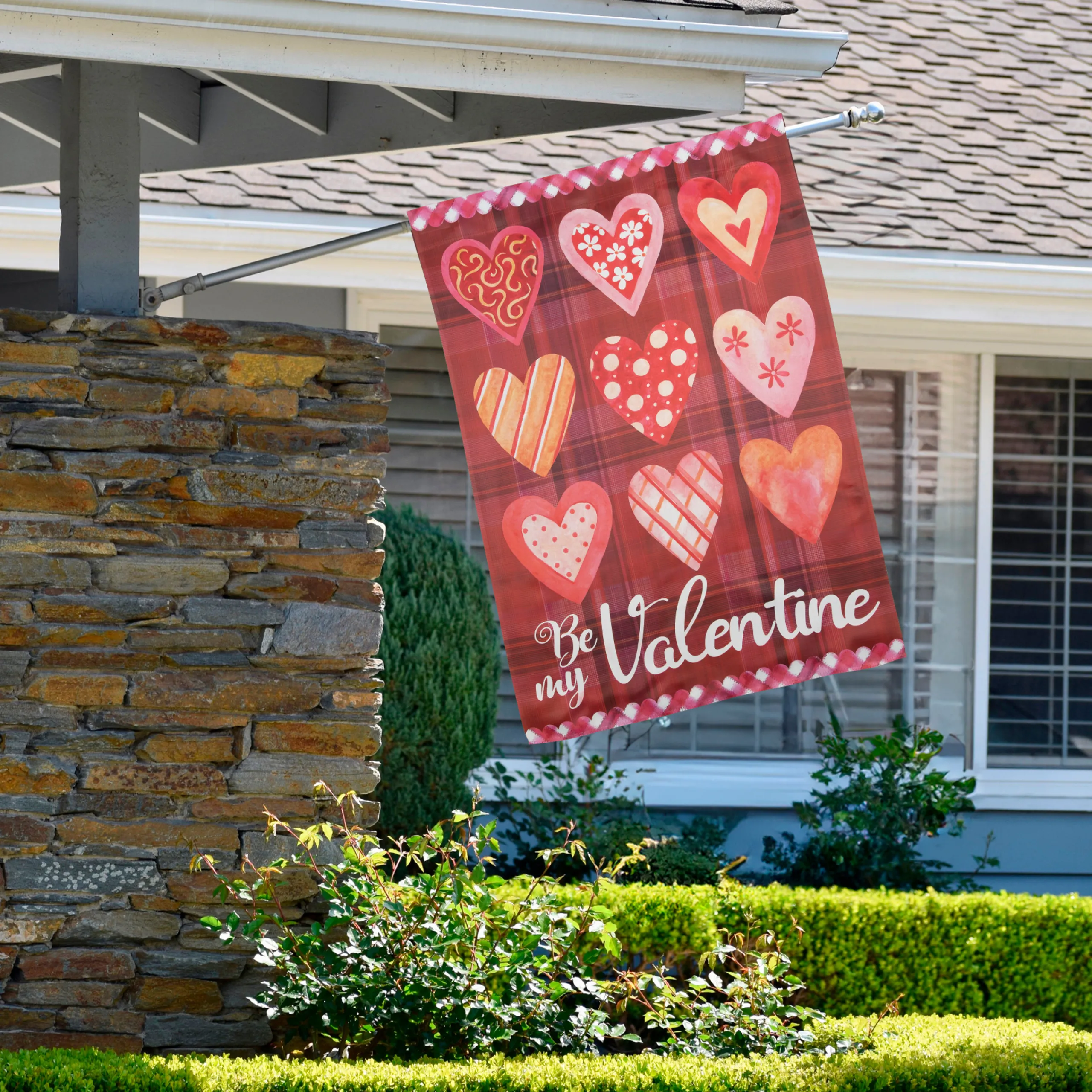 Northlight Be My Valentine Plaid And Heart Outdoor House Flag 28" X 40"
