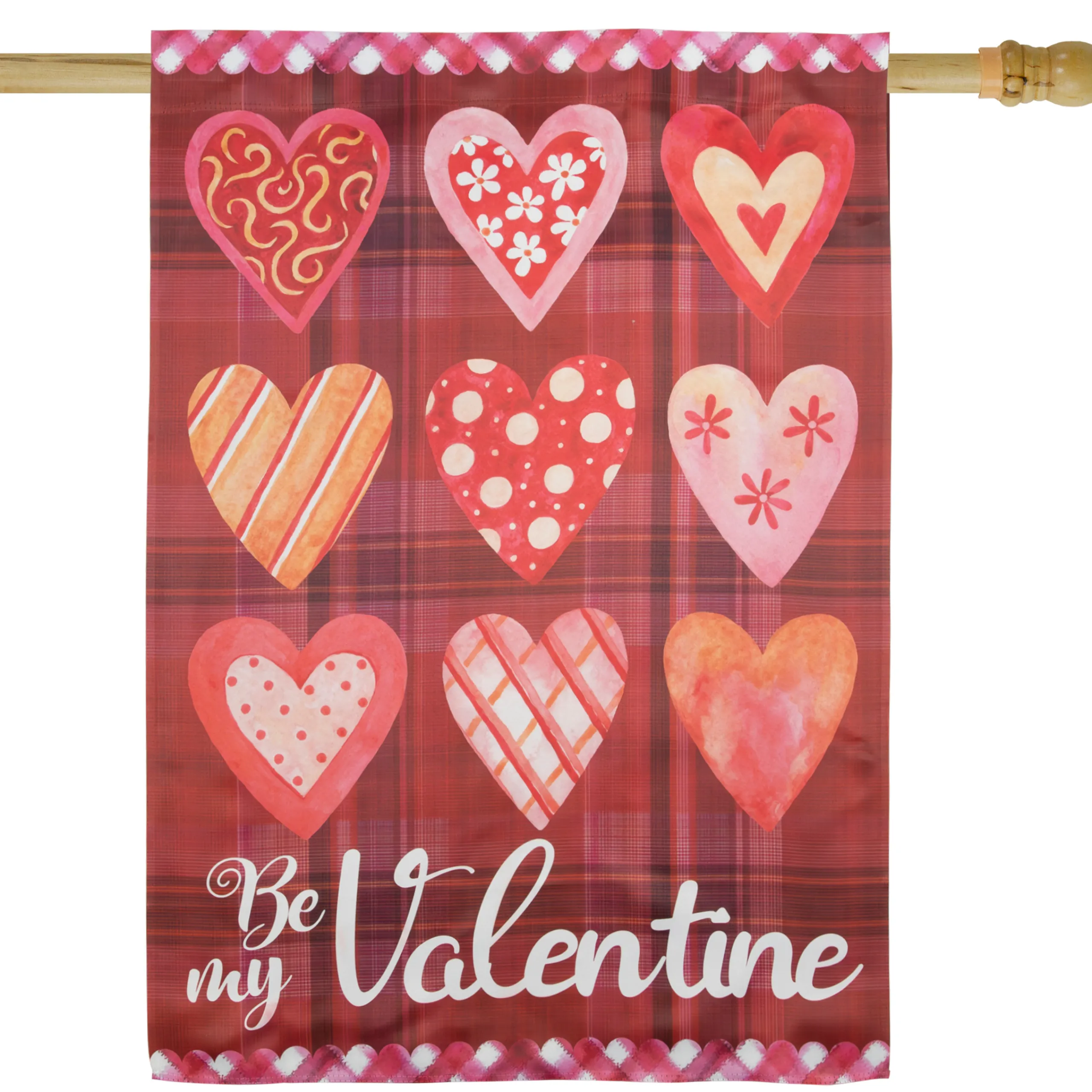 Northlight Be My Valentine Plaid And Heart Outdoor House Flag 28" X 40"