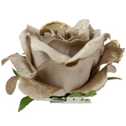 Northlight Garden & Floral>Beige And Gold Artificial Rose Clip-On Christmas Ornament