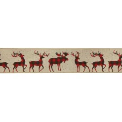 Ribbon*Northlight Beige And Red Plaid Buffalo With Reindeer Christmas Wired Craft Ribbon 2.5" X 16 Yards