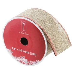 Ribbon*Northlight Beige And Red Solid Trim Wired Craft Christmas Ribbon 2.5