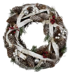 Traditional Pine Wreaths*Northlight Birch Bark And Pine Cones Artificial Christmas Wreath - 13.5-Inch, Unlit