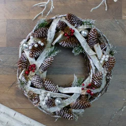 Traditional Pine Wreaths*Northlight Birch Bark And Pine Cones Artificial Christmas Wreath - 13.5-Inch, Unlit