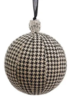 Allstate Balls>Black And Beige Houndstooth With Rhinestone Cap Christmas Ball Ornament 6" (150Mm)