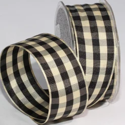 Ribbon*The Ribbon People Black And Ivory Gingham Wired Woven Edge Craft Ribbon 1.5" X 27 Yards