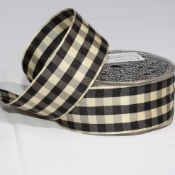 Ribbon*The Ribbon People Black And Ivory Gingham Wired Woven Edge Craft Ribbon 1.5" X 27 Yards