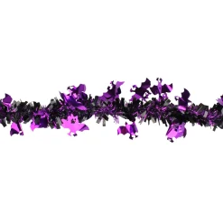 Classic Tinsel Garland*Northlight Black With Purple Bats Halloween Tinsel Garland - 50 Feet, Unlit