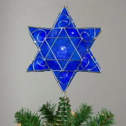 Star Tree Toppers*KSA Blue And Gold Colored Hanukkah Star Led Tree Topper 11.5