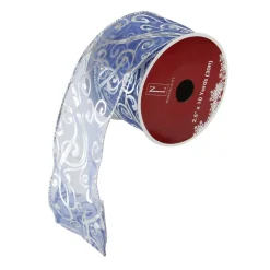 Ribbon*Northlight Blue And Silver Abstract Swirls Christmas Wired Craft Ribbon 2.5" X 10 Yards