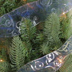 Ribbon*Northlight Blue And Silver Abstract Swirls Christmas Wired Craft Ribbon 2.5" X 10 Yards