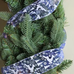 Ribbon*Northlight Blue Winter Wonderland Flying Reindeer Wired Christmas Craft Ribbon 2.5