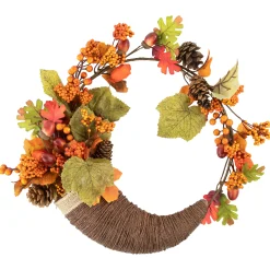 Northlight Brown And Orange Leaves And Berries Fall Harvest Wreath, 20-Inch