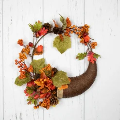 Northlight Brown And Orange Leaves And Berries Fall Harvest Wreath, 20-Inch
