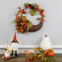 Northlight Brown And Orange Leaves And Berries Fall Harvest Wreath, 20-Inch