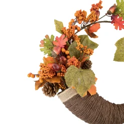 Northlight Brown And Orange Leaves And Berries Fall Harvest Wreath, 20-Inch