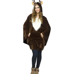 Fun World Brown And White Pullover Reindeer Poncho With Antlers Women Adult Christmas Costume - One Size
