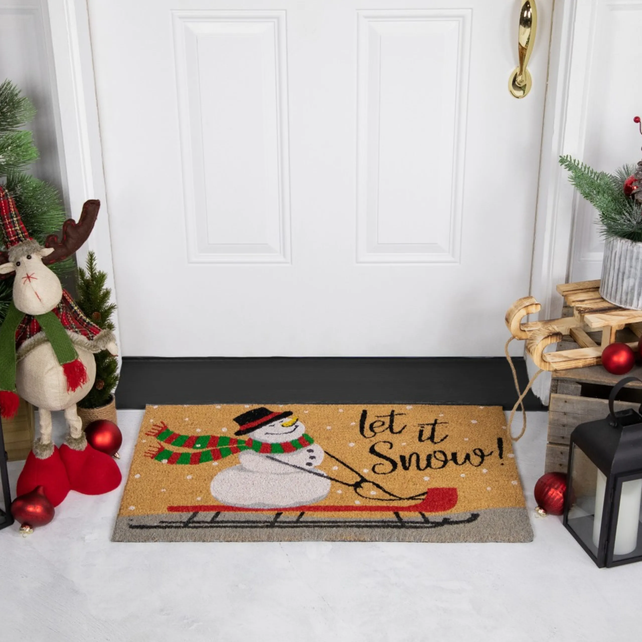 Wall & Door Decorations*Northlight Brown And White Snowman Let It Snow Rectangular Coir Christmas Doormat 18" X 30"