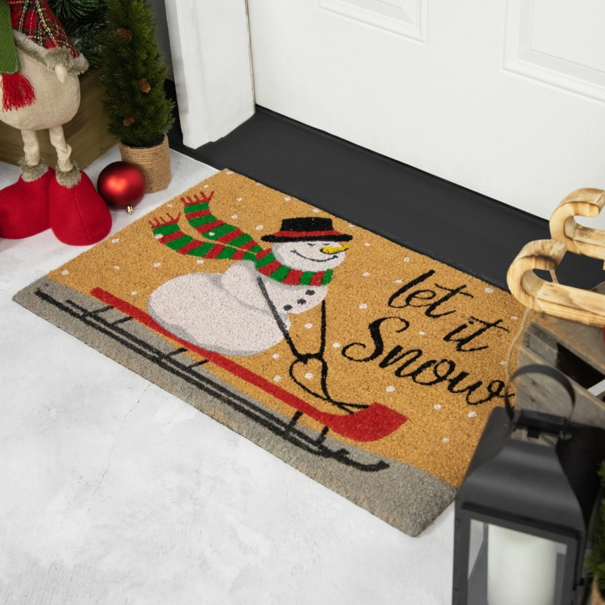 Wall & Door Decorations*Northlight Brown And White Snowman Let It Snow Rectangular Coir Christmas Doormat 18" X 30"