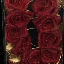 The Ribbon People Burgundy Red And Gold Rose Flower Wired Craft Garland 54'