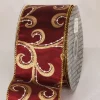 Ribbon*The Ribbon People Burgundy Red And Gold Swirly Whirl Wired Craft Ribbon 2.5" X 40 Yards