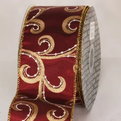 Ribbon*The Ribbon People Burgundy Red And Gold Swirly Whirl Wired Craft Ribbon 2.5" X 40 Yards