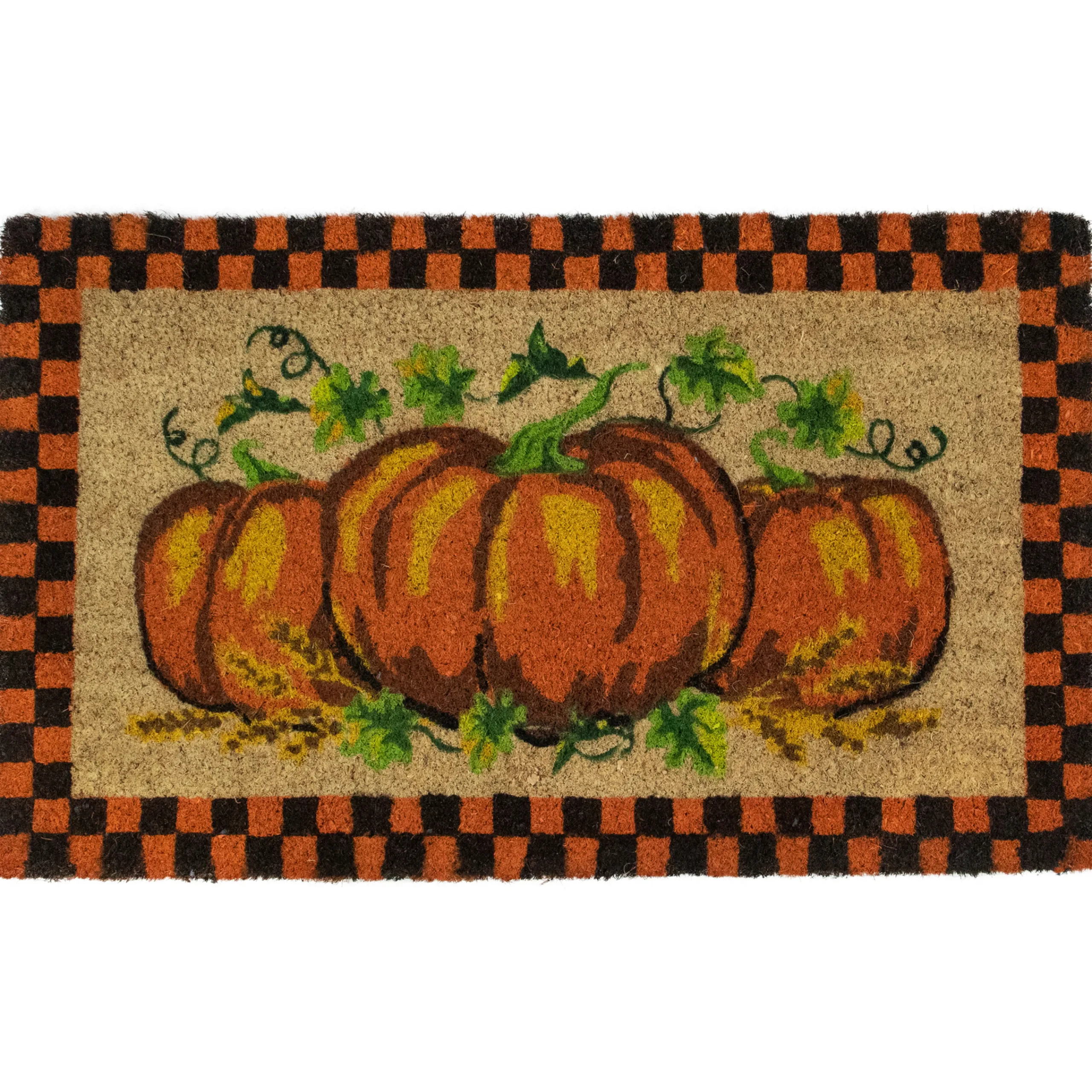 Northlight Checkered Fall Harvest Pumpkin Doormat 18" X 30"