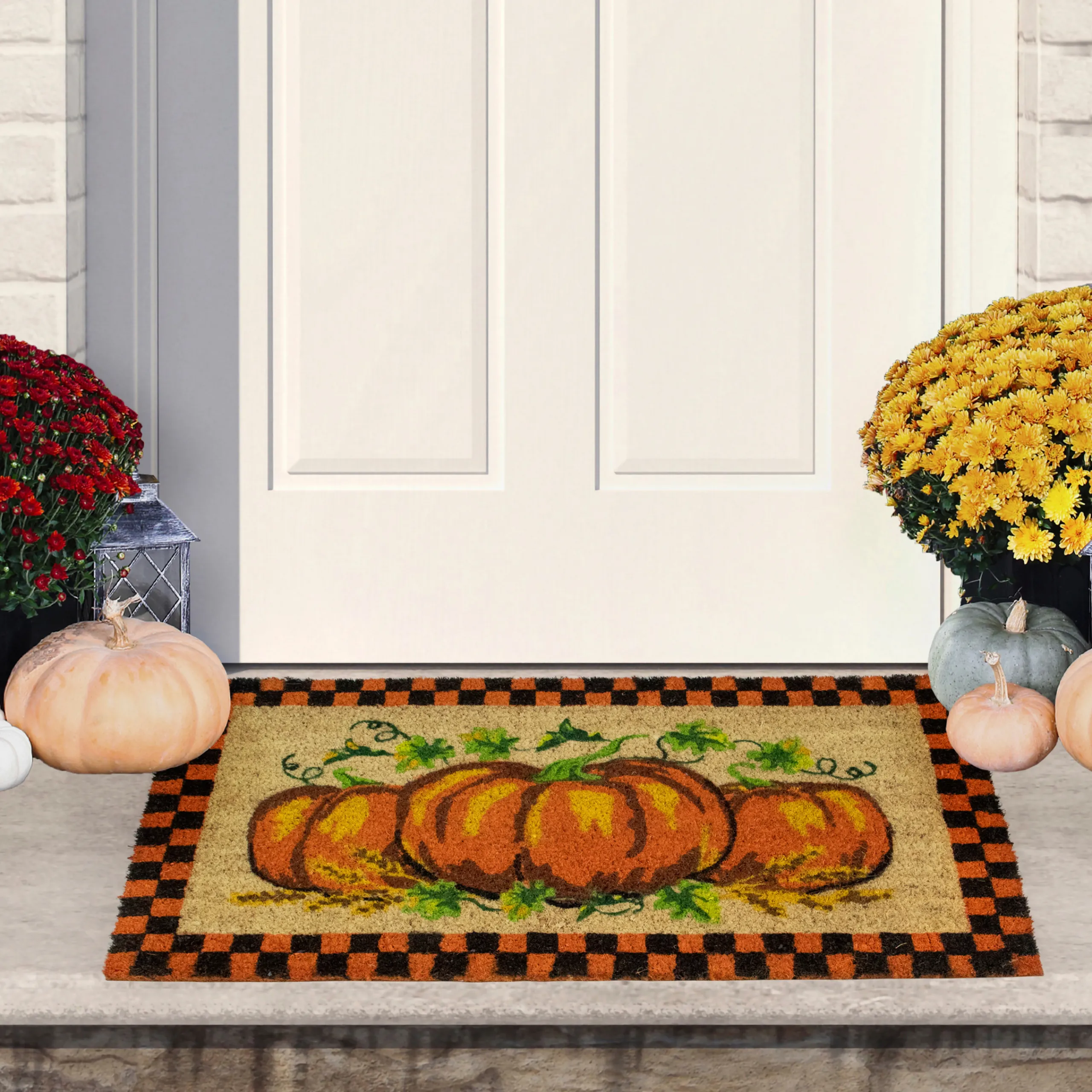 Northlight Checkered Fall Harvest Pumpkin Doormat 18" X 30"