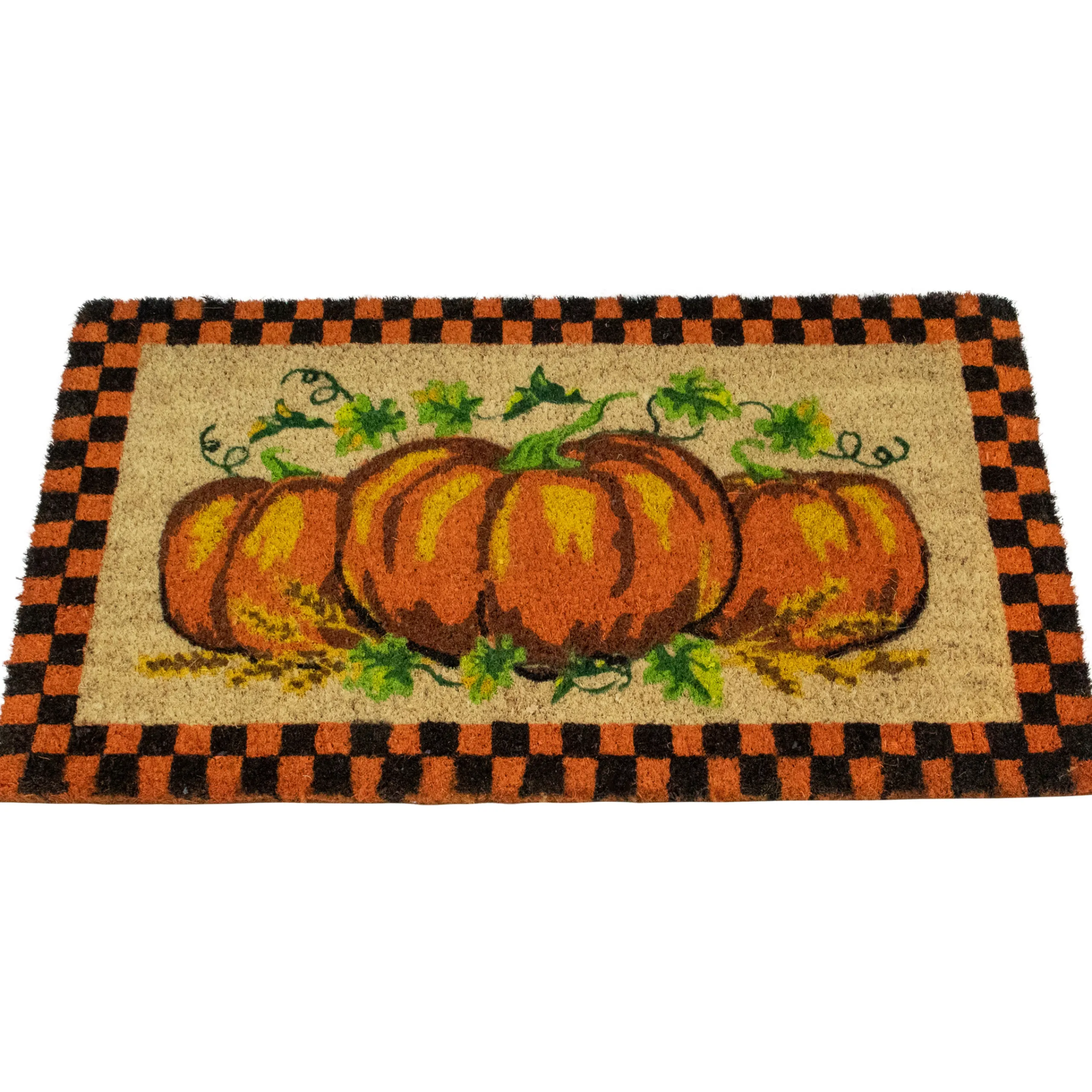 Northlight Checkered Fall Harvest Pumpkin Doormat 18" X 30"