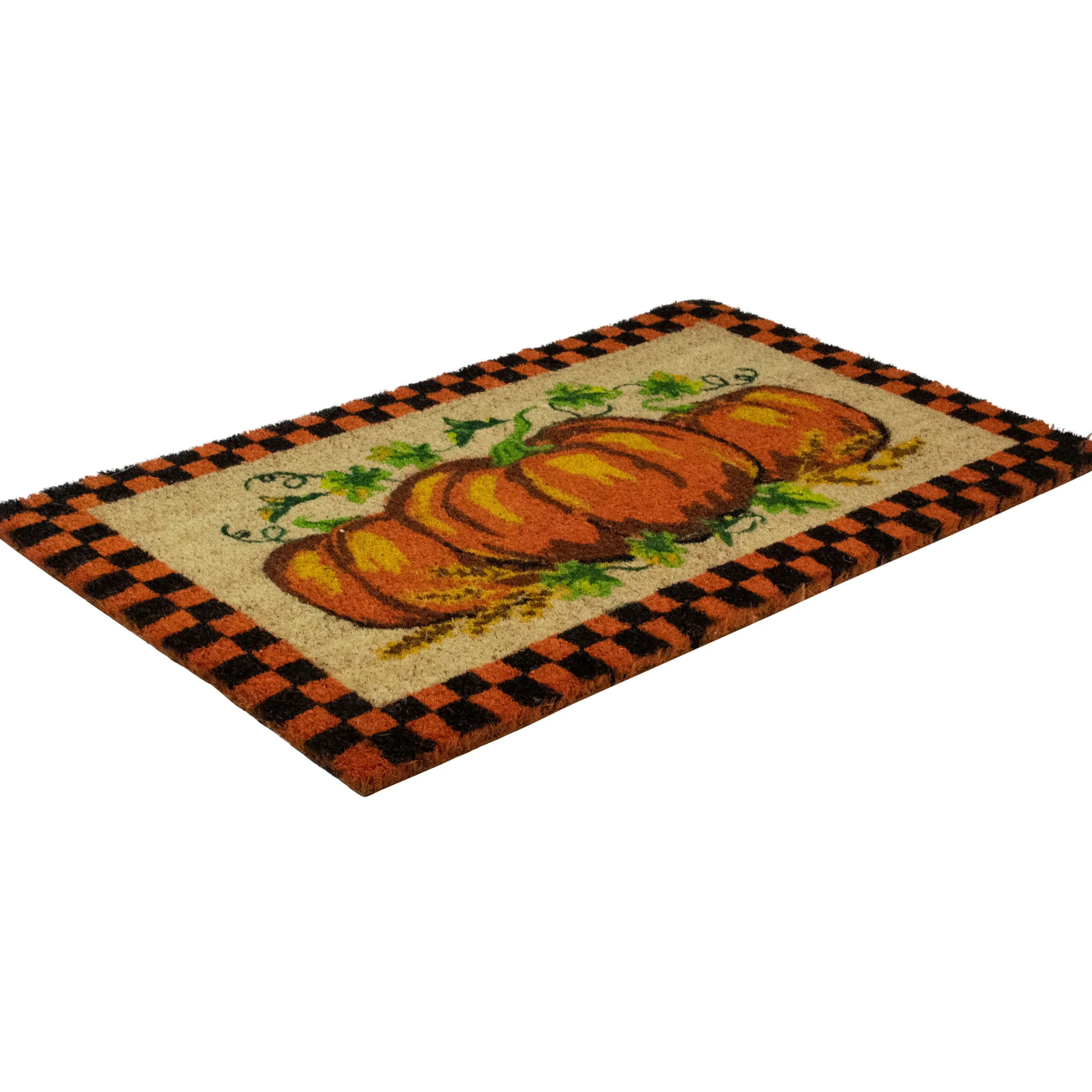 Northlight Checkered Fall Harvest Pumpkin Doormat 18" X 30"