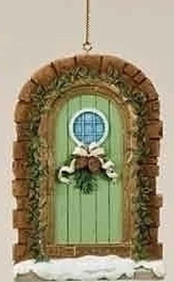 Roman Garden & Floral>Christmas Garden "Warmth And Joy" Snowy Door Ornament With Pine Cone Swag