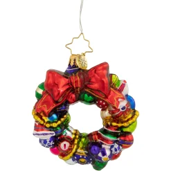 Christopher Radko Collectible> Joyful Wreath Gem Glass Christmas Ornament 1018354