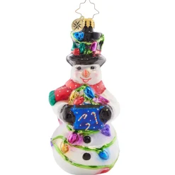Christopher Radko Collectible> Light The Night Snowman Glass Christmas Ornament 1021614