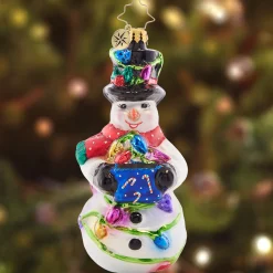 Christopher Radko Collectible> Light The Night Snowman Glass Christmas Ornament 1021614