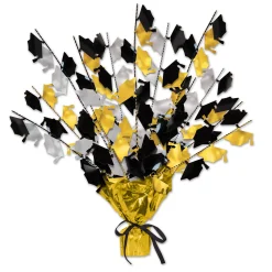 Beistle Club Pack Of 12 Black And Gold Foil Spray Graduate Cap Gleam 'N Burst Centerpieces 15"
