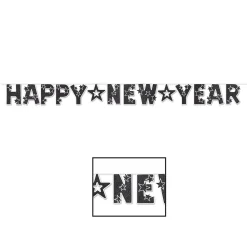 Beistle Club Pack Of 12 Black And White Prismatic Star "Happy New Year" Banners 8'