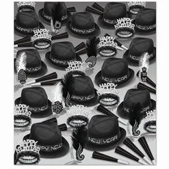 Beistle Club Pack Of 100 Black New Year Party Themed Hats With Feathered And Plumed Tiaras 9"