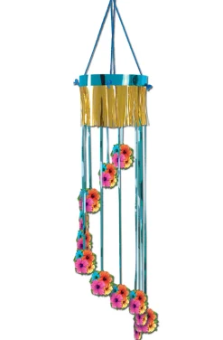 Party Central Club Pack Of 12 Blue And Gold Hibiscus Flower Tropical Luau Beach Party Spiral Hanging Decors 40"