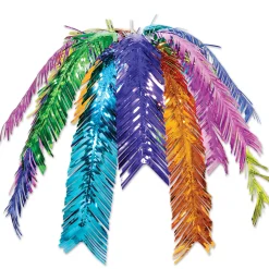 Party Central Club Pack Of 12 Blue And Green Metallic Outdoor Hanging Palm Leaf Cascade Decors 24"