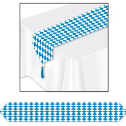 Party Central Club Pack Of 12 Blue And White Diamond Oktoberfest Disposable Table Runners 6'