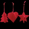 The Ribbon People Stars>Club Pack Of 15 Bright Red Tree, Heart And Star 3D Felt Ornaments