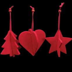 The Ribbon People Stars>Club Pack Of 15 Bright Red Tree, Heart And Star 3D Felt Ornaments